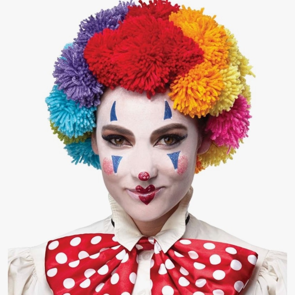 Clown Pom Pom Colorful Halloween Wig, Halloween Party Costume Wig, Clown, NEW